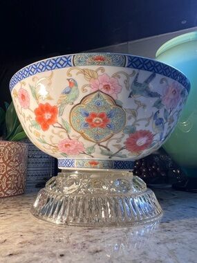 Hand-Painted Floral Porcelain Decorative Bowl no chips no cracks